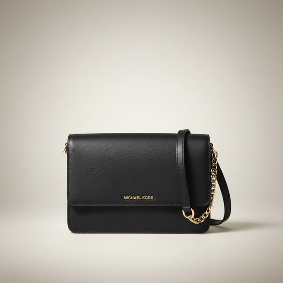 Michael Kors Handbags - Michael Kors Black Saffiano Leather Crossbody Shoulder Bag Gold Chain